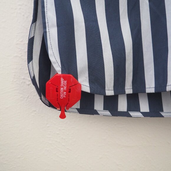 NWT Lafayette 148 Fabiola Twilight Dungaree Blue Stripe Long Sleeve Belted Dress - Picture 5 of 9